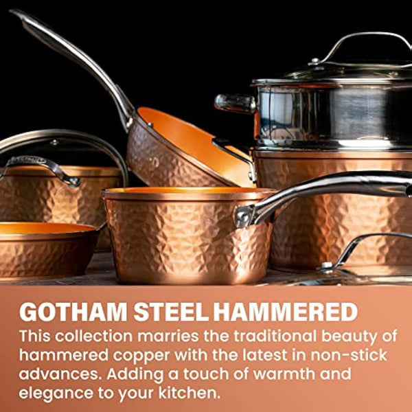 Gotham Steel Hammered Copper Collection – 20 Piece Premium Cookware and Bakeware Set with Nonstick Copper Coating, Includes Skillets, Stock Pots