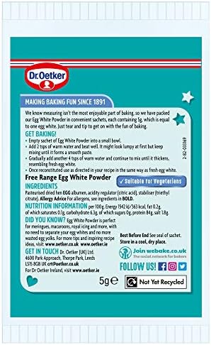 Dr. Oetker Free Range Egg White Powder Sachets,140g, Pack of 7x(4x5g) - baking ingredients for store cupboard suitable for vegetarians, kids bakes, meringues, cakes, one sachet equals one egg