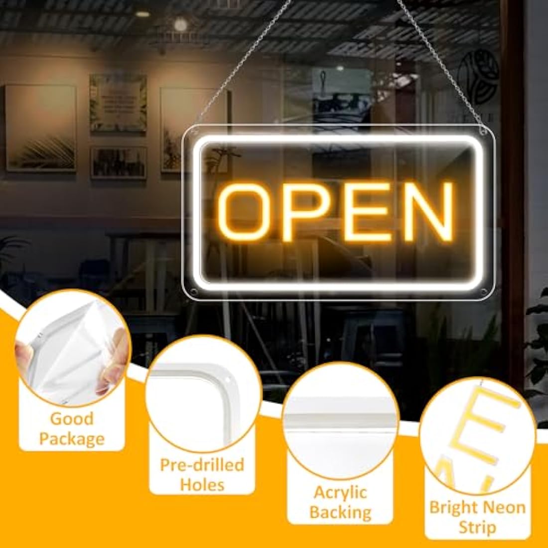 16"x 9" Adjustable Brightness Open Signs for Business, Ultra Bright Lighted Sign Open Powered by USB with ON/OFF, Electric Light up Sign for Stores, Restaurants, Retail Shops, Bar (Horizontal)