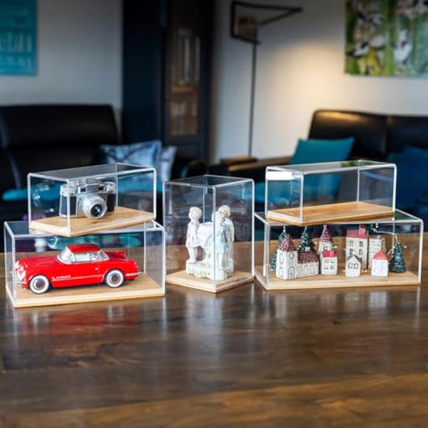 HMF 46881 Acrylic Display Case with Wooden Base for Figures 14 x 14 x 22 cm Transparent