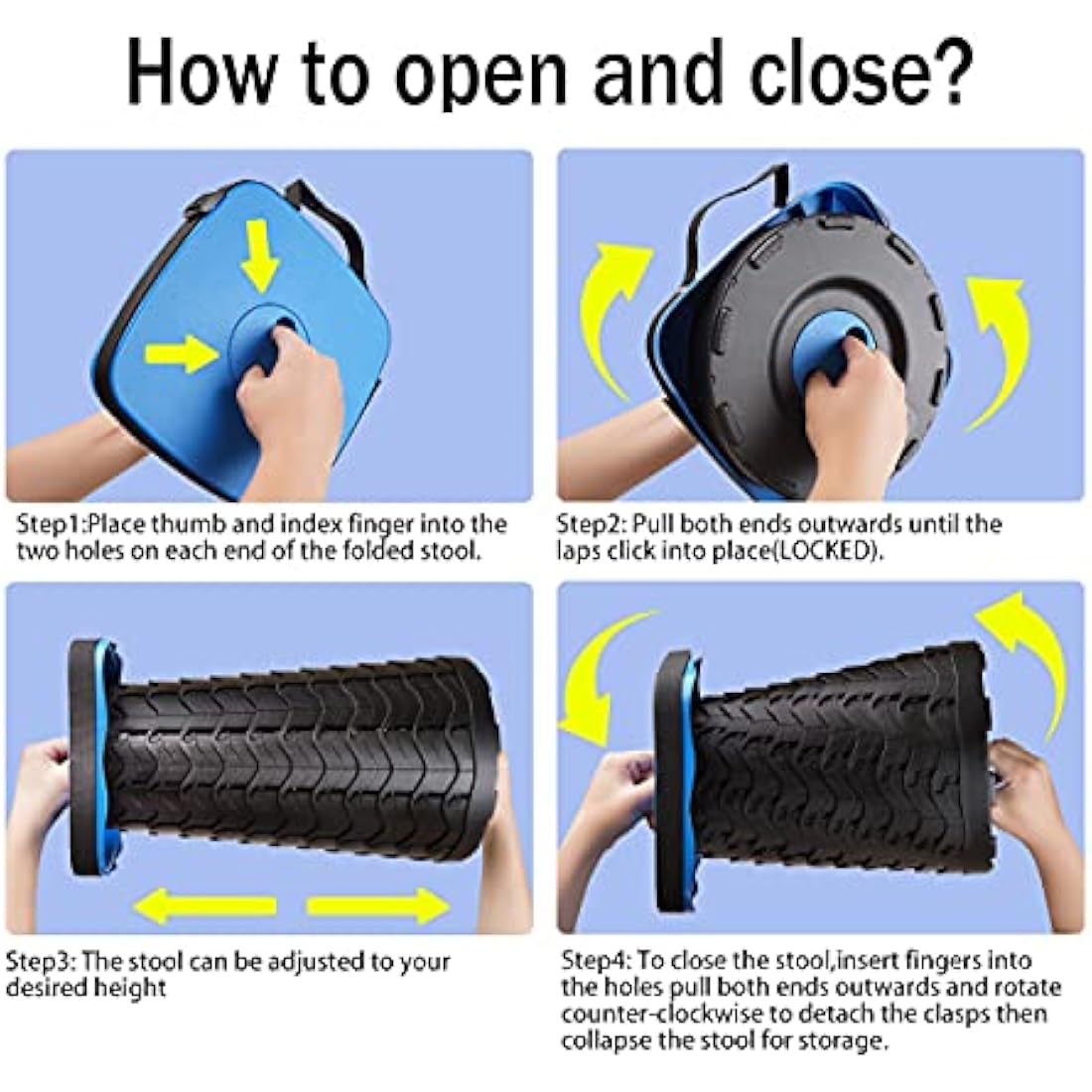 FIEMACH Upgraded Portable Telescopic Stool with Larger Seat - Retractable Square Camping Folding Stool for Adults, Telescoping Collapsible Lightweight Compact Stool (Blue)