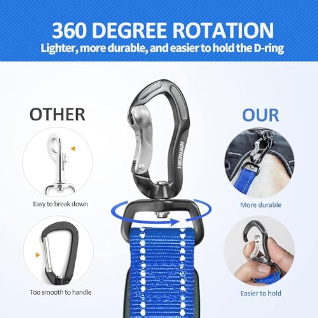 IOKHEIRA Bungee Dog Leash, Anti Pull Dog Leads with Car Seat Belt Buckle, Reflective Thread Dog Leads with Traffic Control Handle, Adjustable Dog Leash for Small Medium Large Dogs