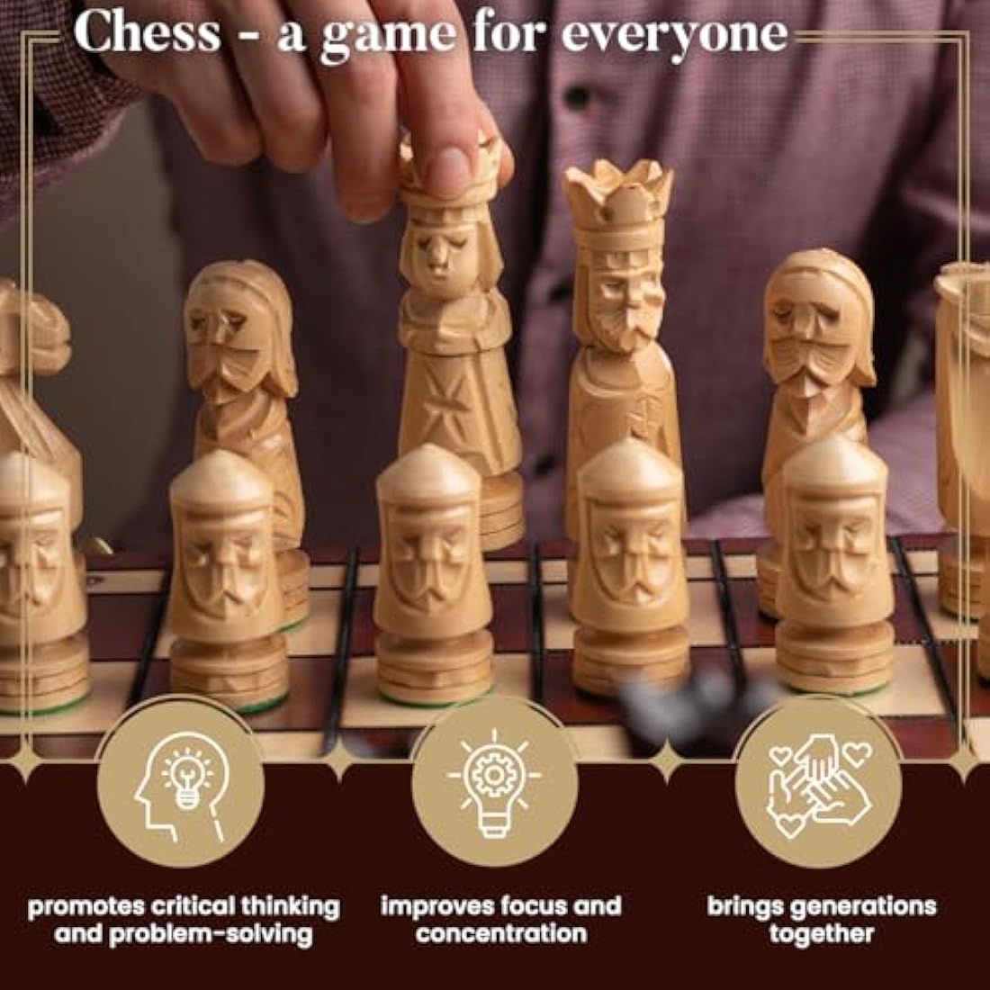 Master of Chess Wooden Chess Set with Pieces “CASTLE DELUXE” 50 cm / 20 in - Handmade, Inlaid and Large Foldable Chess Board Game for Adults and Kids