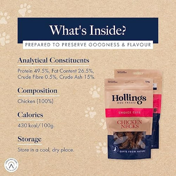 Hollings Chicken Necks Dog Treats, 100% Natural Air Dried Chew Treats for Adult Dogs, Grain Free and High in Protein (2kg)