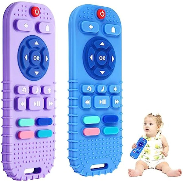 Hooku 2 Pack Silicone Teethers for Babies 0-6 Months, Teething Toys for Babies 6-12 Months, Baby Remote Control Toy, Infant Toys 0-3 Months, Sensory Chew Toys, Toddler Newborn Baby Gifts for Boy Girl