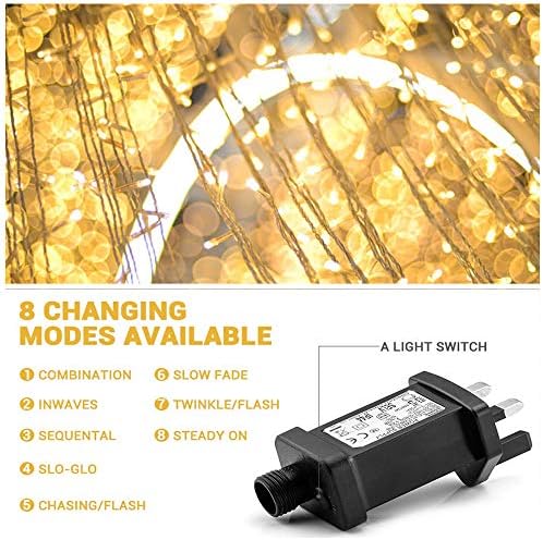 Elegear 6m x 3m Curtain Lights Mains Powered 600 LED, Plug in Outdoor Waterfall Fairy String Lights with 8 Modes for Christmas, Xmas, Garden, Patio, Wedding, Bedroom, Inodoor Decoration, Warm White