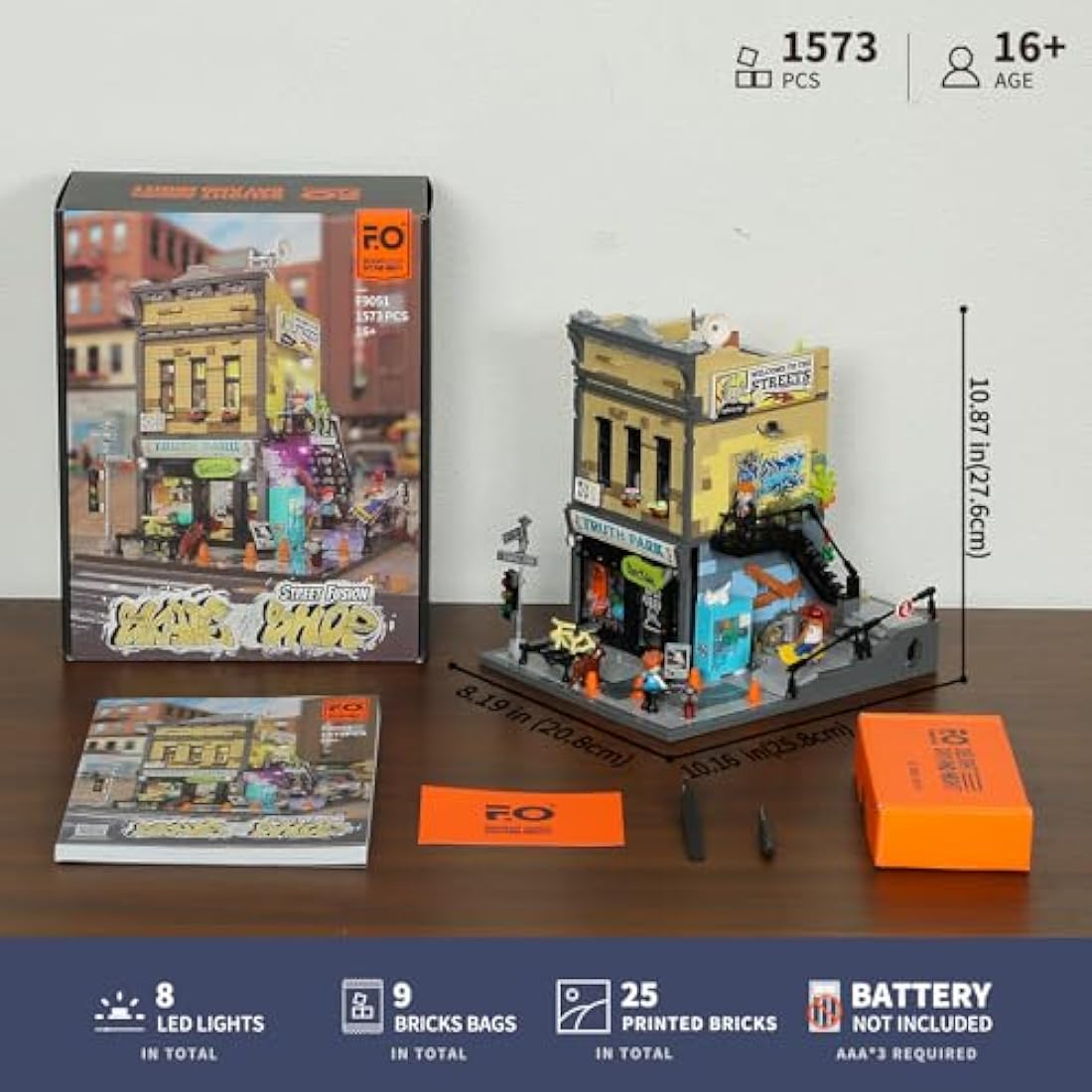 FUNWHOLE Skate-Shop Lighting Building-Bricks Set - Street Fusion City Skate Store Collection LED Light Modular Building Kit 1573 Pcs for Adults and Teen