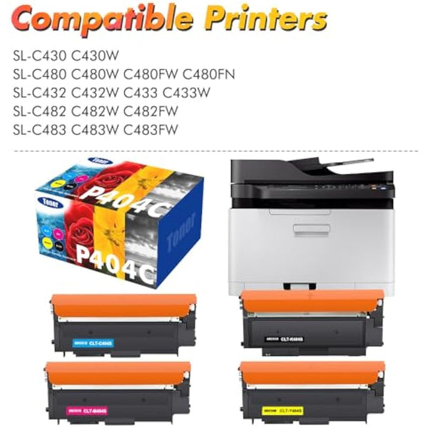 4 Pack CLT-P404C P404C K404S for Samsung C430w Toner Cartridge Xpress SL C480w C480fw C480fn C430 C480 C43x C48x CLT-K404S CLT-C404S CLT-M404S CLT-Y404S Black Cyan Yellow Magenta