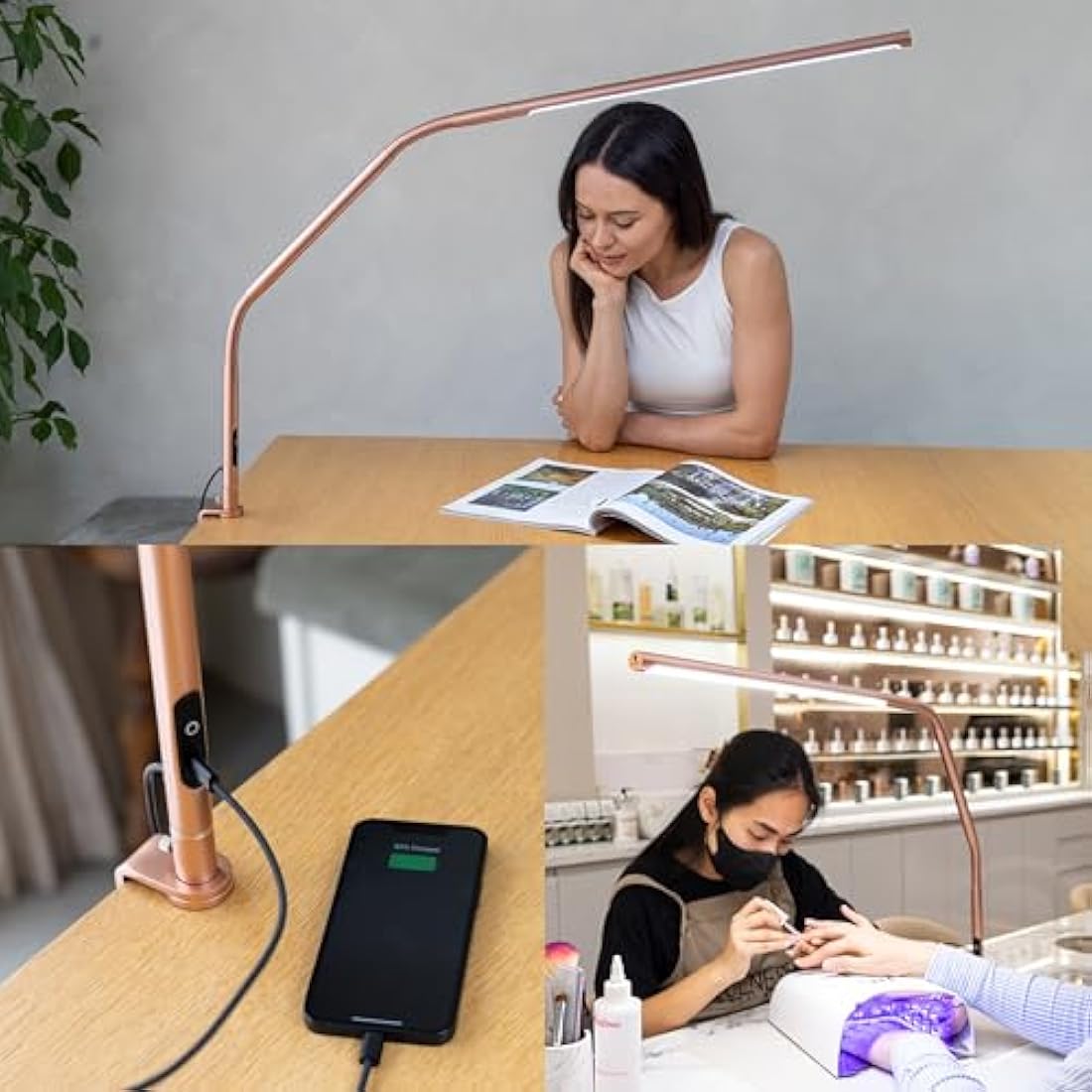 Daylight Slimline 4™ LED Table Lamp in Rose Gold - 6,000K, 3,200 Lux, 4 Brightness Levels, USB-C Charging Port, Anti-Glare Diffuser, Flexible Design, Art & Craft, Sewing, Nail Salon