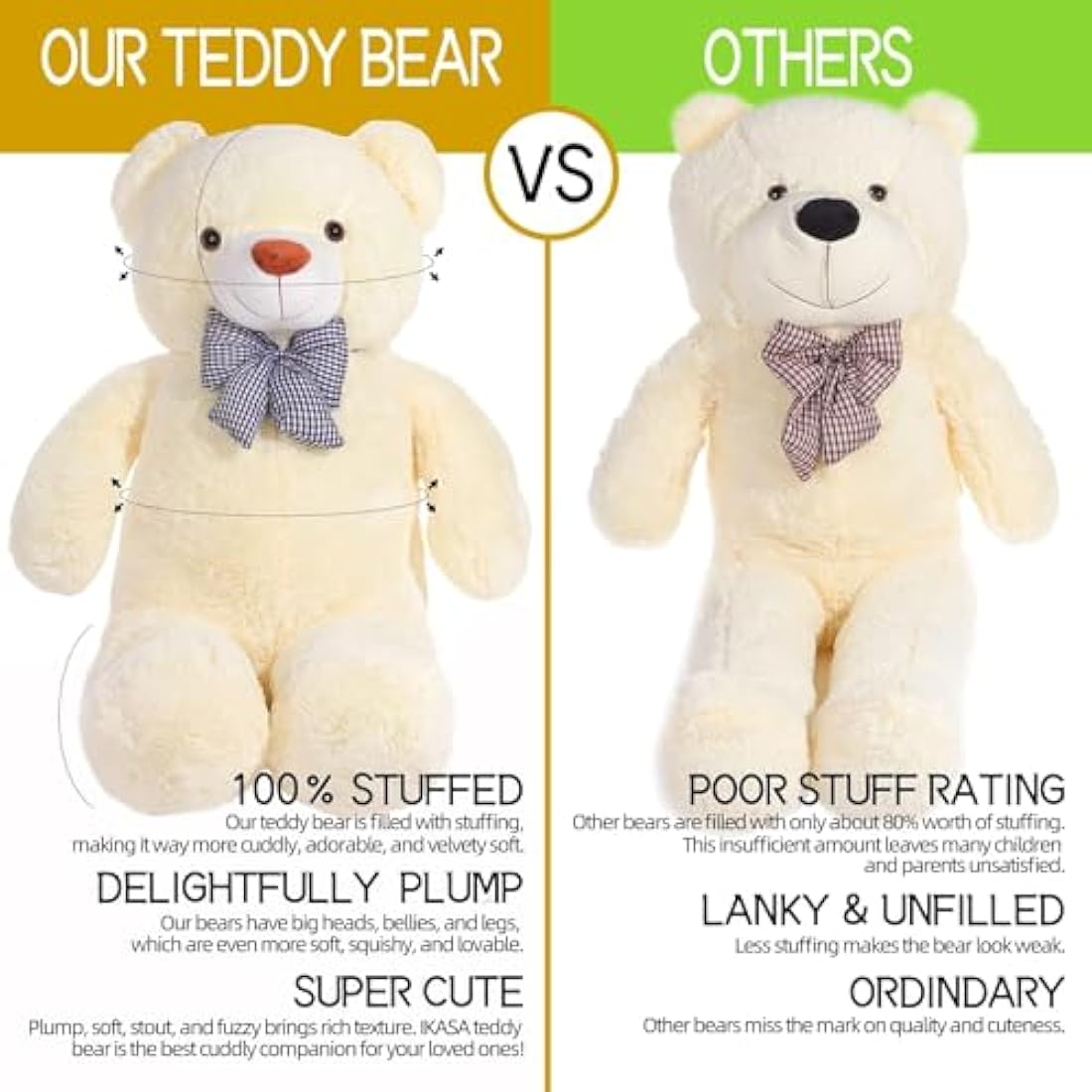 IKASA Giant Teddy Bear Soft Toys Stuffed Animals (78cm, white)