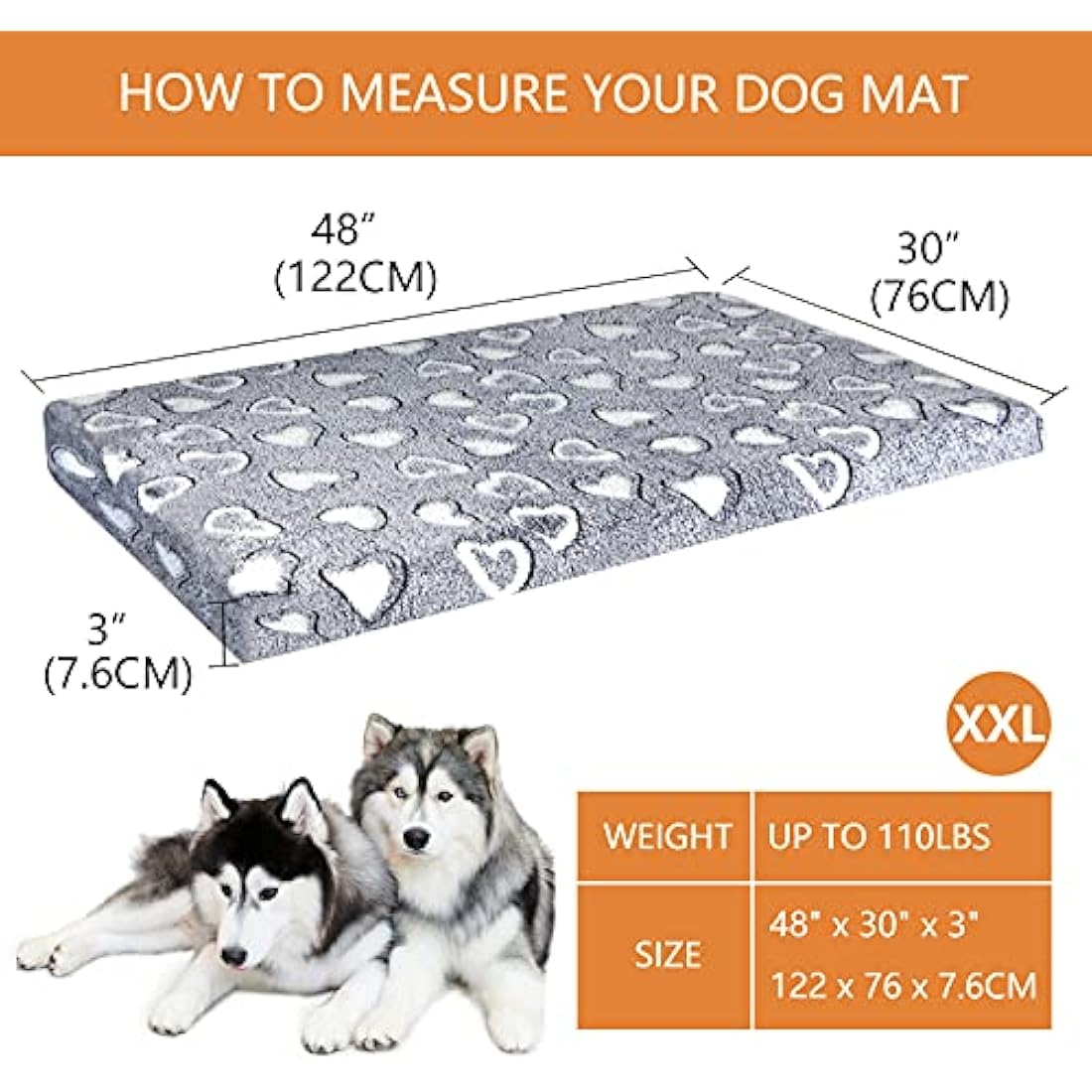 VANKEAN Dog Bed Mat Reversible(Warm & Soft), Stylish Pet Bed Mattress for Dog Crate, Water Proof Linings, Removable Machine Washable Cover, Pet Bed for Small to XX-Large Dogs, Light Grey