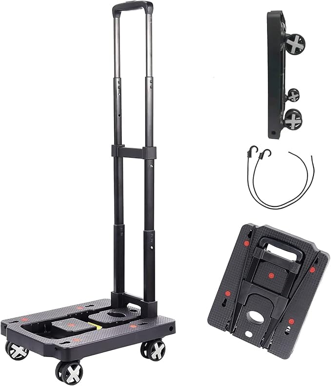 XINGHE Sack barrow, aluminium hand truck, 50 kg/110 lb load capacity, integrated tensioning straps, with retractable handle, large smooth-running wheels with soft tread (Black4)