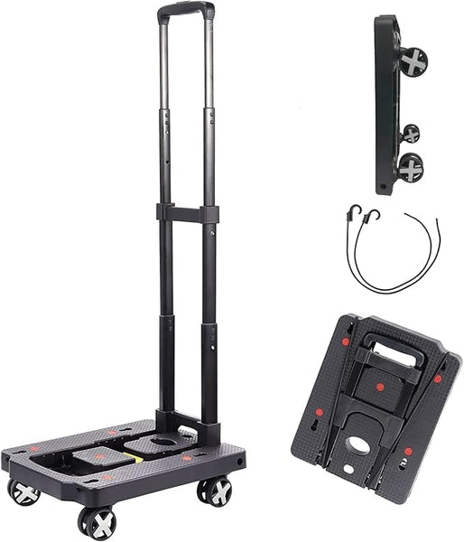 XINGHE Sack barrow, aluminium hand truck, 50 kg/110 lb load capacity, integrated tensioning straps, with retractable handle, large smooth-running wheels with soft tread (Black4)