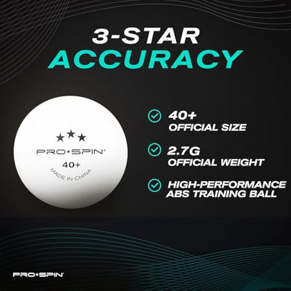 PRO SPIN Ping Pong Balls - White 3-Star 40+ Table Tennis Balls | High-Performance ABS Training Balls | Ultimate Durability for Indoor & Outdoor Table Tennis
