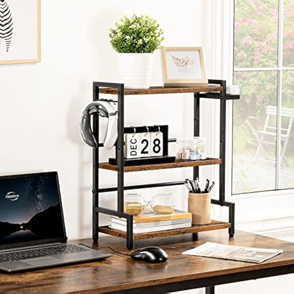 HOOBRO Spice Racks, Countertop Organiser Shelf, Desktop Organiser, Free Standing Desktop Shelves, Kitchen Storage Rack, Space Saving, for Spices, Jars, Oil Bottles, Rustic Brown and Black EBF01TL01