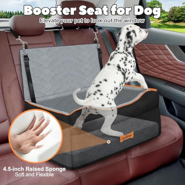 VavoPaw Dog Car Seat, Dog Booster Car Seat for Dogs Under 50Lbs Medium or 2 Small Dogs under 25Lbs, Waterproof Cars Pet Bed with Thick Cushion & Safety Leash, Removable Pet Cars Seats for Travel