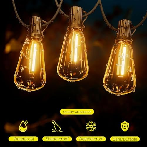 Torkase Garden String Lights, 18M/60FT IP54 Waterproof LED Festoon Lights Outdoor, Indoor Outdoor ST38 String Lights for Garden, Yard, Wedding, Christmas, Backyard, Terrace, Party, Patio(30+2 Bulbs)