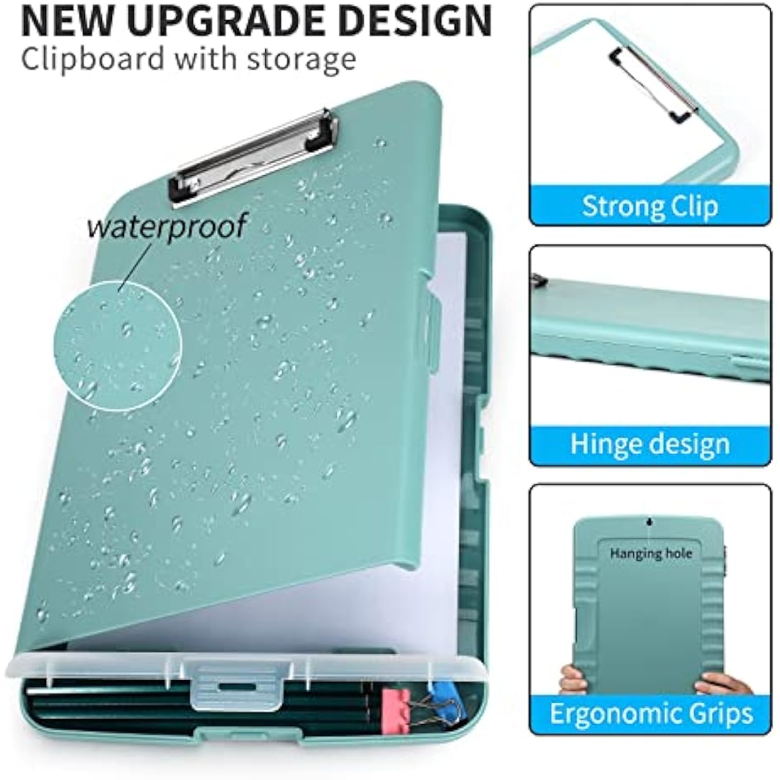 DMFLY Clipboard with Storage, Heavy Duty Clip Boards with Pen Holder, A4 Plastic Clipboards with Compartment, Holds 6+ Pencils and 200+ Sheets, Strong Clipboards with Low Profile Clip, Great for Work