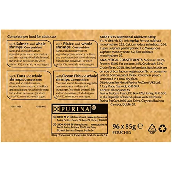 Gourmet Perle Adult Wet Cat Food Ocean Delicacies in Gravy with Salmon, Tuna, Plaice, Whitefish 4 x 12 x 85g Packs