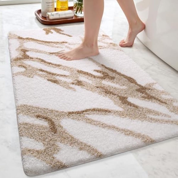 DEXI Bath Mat 61 x 92 cm, Non-Slip Absorbent Bathroom Mats, Machine Washable, Soft and Thick Microfibre Shower Rug, White