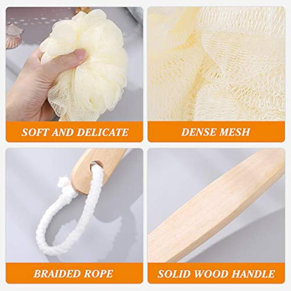 Healifty Body Scrubber for Shower with Wooden Long Handle Loofah, Body Shower Brush Back Scrubber, Loofah Sponge for Use in Shower and Bath, Exfoliate Dead Skin for Women, Men, Seniors