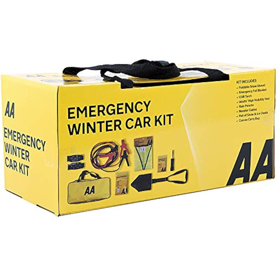 AA Emergency Winter Car Kit AA5281 - Folding Snow Shovel, 9-LED Torch, Foil Blanket, Hi-Vis Vest, Rain Poncho, Booster Cables, Pair Snow Grips