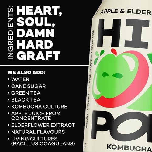 Hip Pop Kombucha, Apple & Elderflower, Low Calorie, 100% Natural, Vegan, Branding of Cans May Vary, 24 x 330 ml