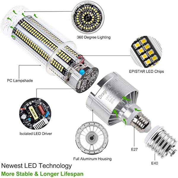120W Super Bright Corn LED Light Bulb(800 Watt Equivalent) - E27/E40 Large Base LED Lamp - 3000K Warm White 14,400 Lumens for Large Area High Bay Lighting - Garage Warehouse Factory