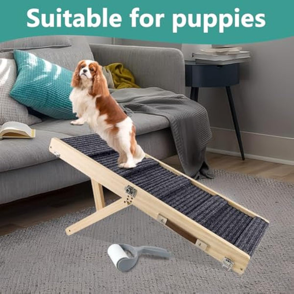 Umtiti Wooden Folding Portable Pet Ramp. 4 Levels Adjustable 9" to 17.3" with Non-Slip 5 Paw Traction Mat for Small Medium Doggie. Dog Ramps-UK