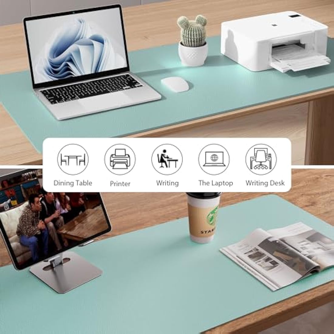 Leather Desk Pad Protector,Mouse Pad,Office Desk Mat,Non-Slip PU Leather Desk Blotter,Laptop Desk Pad,Waterproof Desk Writing Pad for Office and Home (80cm x 40cm, Light Blue)