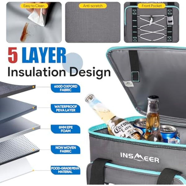 INSMEER Cool Bag 40L/60 Cans Large Cool Bags Insulated,Soft Cooler Leakproof/Portable/Collapsible/Foldable Cooler Bag, with Bottle Opener&Removable Shoulder Strap, for Beach Camping Picnic