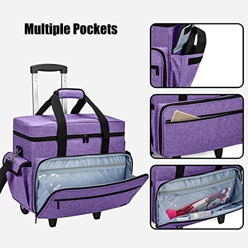 Teamoy Sewing Machine Trolley Bag, Detachable Trolley Case on Wheels with Bottom Wood Pad, Compatible with Singer, Brother and Most Standard Machines and Accessories