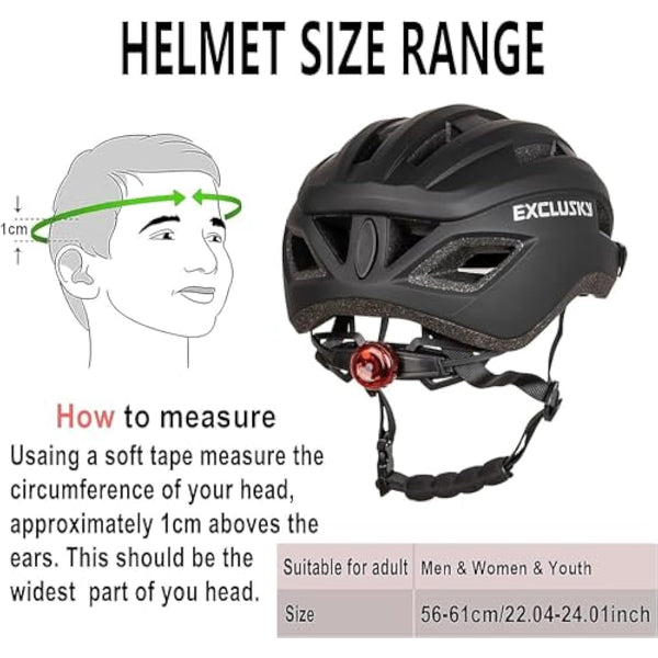 Exclusky Bike Helmet Men Women Cycle Helmet with Light Breathable MTB Mountain Bicycle Helmet for Adult Road Cycling Helmet 56-61cm