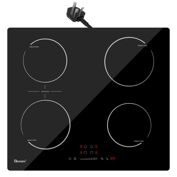 GlONlEN Plug-in Induction Hob White 13 Amp 2800W,59cm Integrated Electric Cooktop with Bridge Zone, 4 Cooking Rings,Built-in Cooker