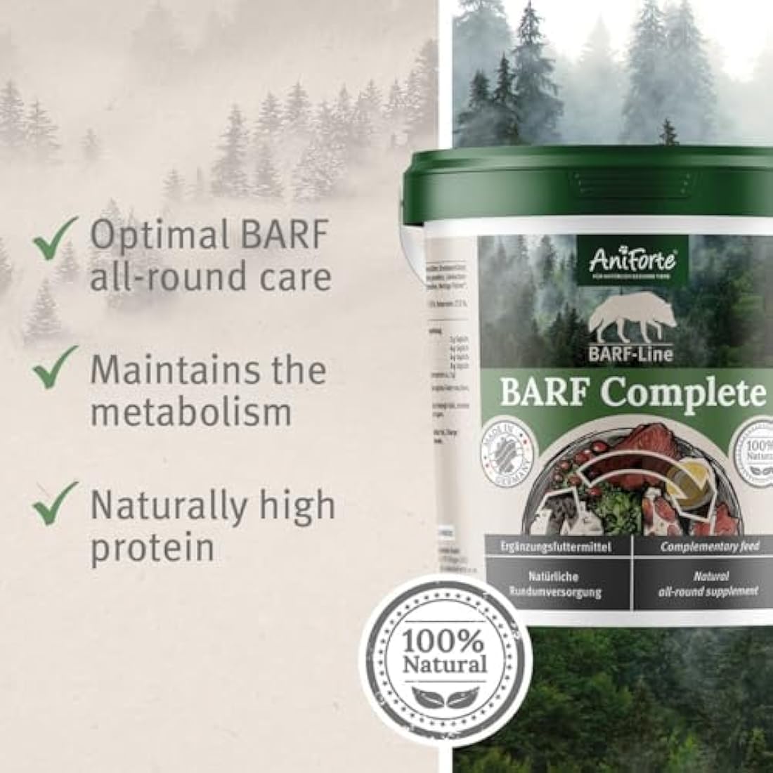AniForte BARF Complete 1kg for Dogs - 100% Natural Barf Supplement with Minerals, Vitamins & Herbs - Premium Quality, Rich in Calcium & Ideal as Daily All-Round Care for Raw Food Diets