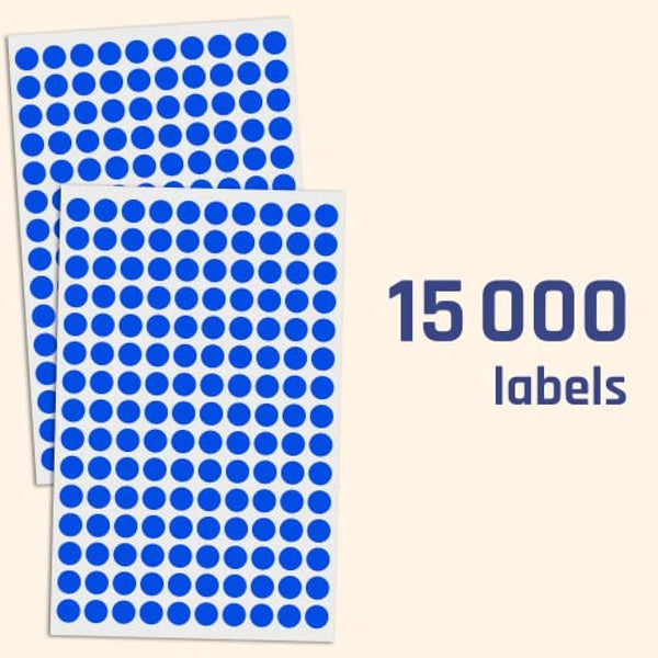 15,000 Pack - 10mm Round Coloured Dot Stickers Labels, Blue