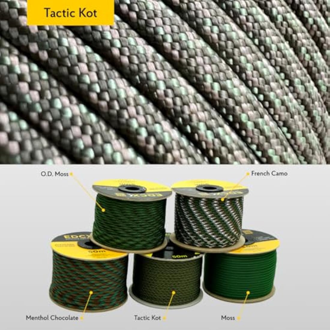 EdcX 4mm Rope 550 - Type III, 100% Rope, 7 Strand Rope, 4mm Rope in Solid Colors