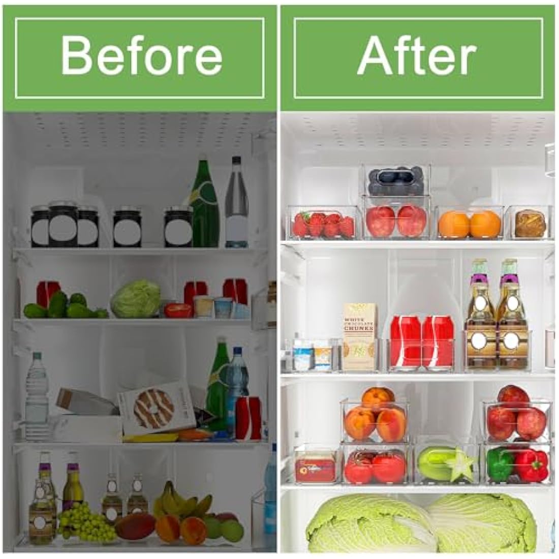 Finew Fridge Organiser Set of 12 (4 Small / 4 Medium / 4 Large), Stackable Storage Bins, Clear Kitchen Organisation Containers for Pantry, Cupboards, Refrigerator, Bathroom - BPA Free