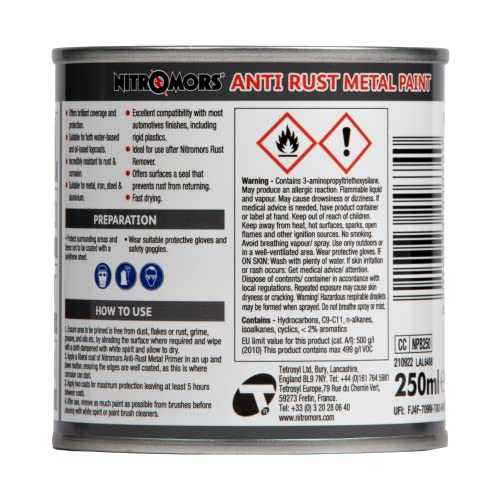 Nitromors Anti-Rust Metal Primer Fast Drying Rust Resistant for Water & Oil Based Topcoats, Red Oxide, 250 ml