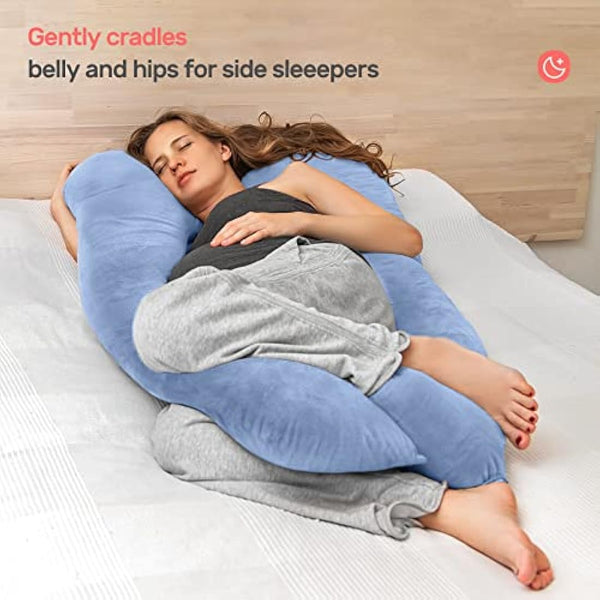 Nuliie Pregnancy Pillow for Sleeping, U Shaped Full Body Pillow Pregnancy Pillows, Maternity Pillow Support for Back, Hips, Legs for Pregnant Women, With Washable Velvet Cover (Blue)