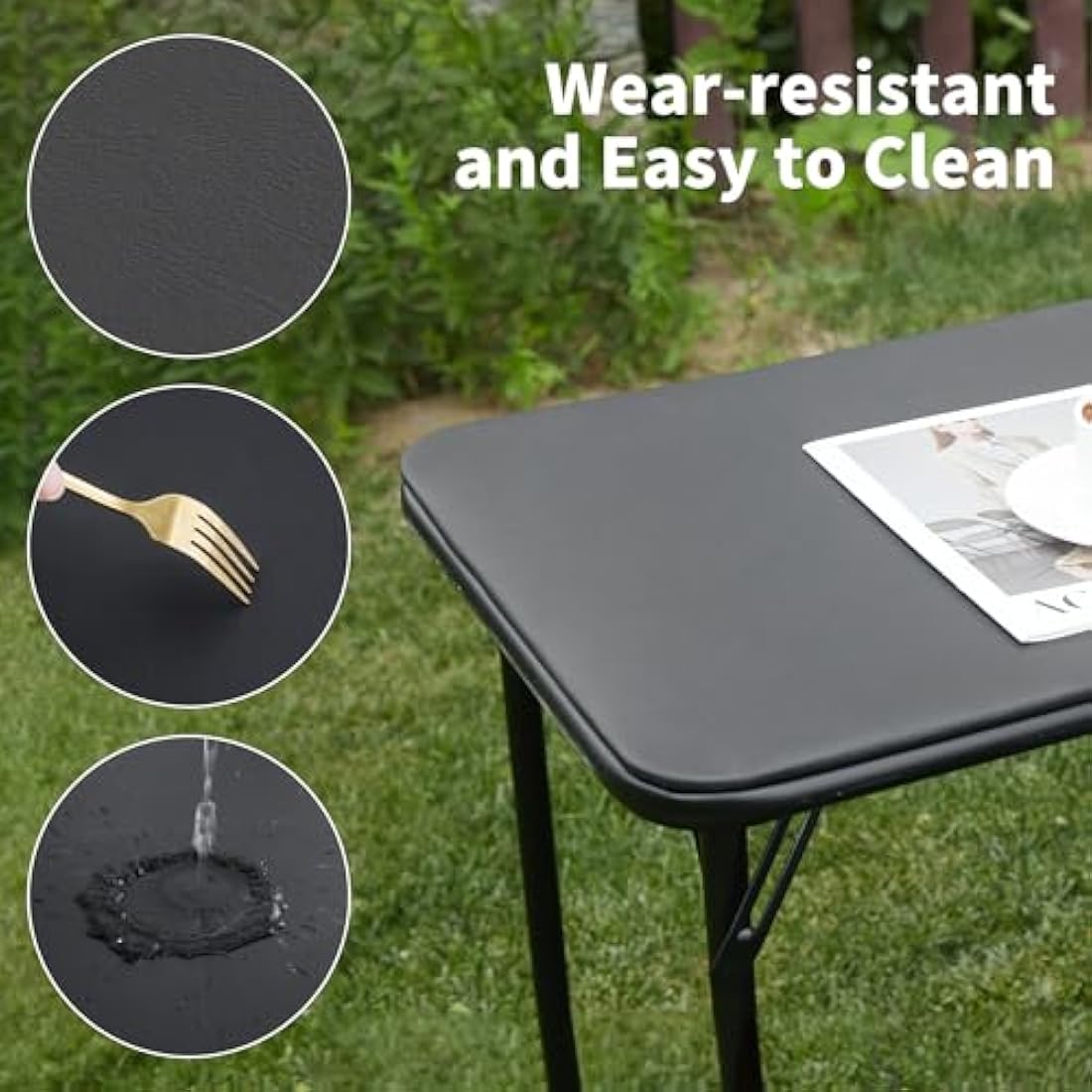 KAIHAOWIN Set of Desk and Chair, Computer Table/Dining Table 97 x 47 cm and Folding Chair 40 x 40 cm, Folding Desk and Chair, Outdoor, Black