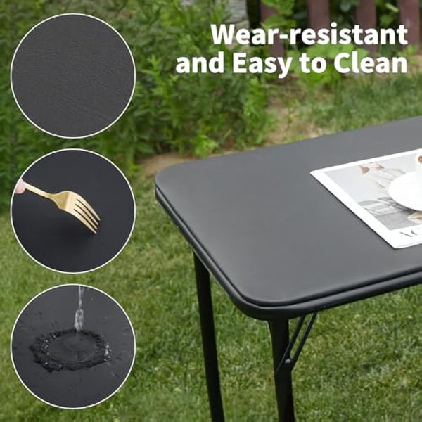 KAIHAOWIN Set of Desk and Chair, Computer Table/Dining Table 97 x 47 cm and Folding Chair 40 x 40 cm, Folding Desk and Chair, Outdoor, Black