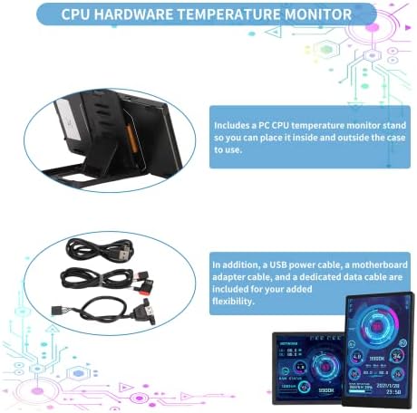 GOWENIC 3.5in Mini IPS Screen, Portable USB C AIDA64 CPU RAM Data Monitor Computer Temperature Display PC Sensor Panel Display, 360° Rotation, Only Support for Windows System