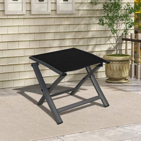 Grand patio Garden Folding Footstool, Ottoman Aluminium, Mesh Sling Farbic, Portable Stool for Garden, Outdoor (Black)