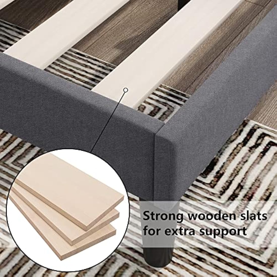 Merax Single Bed Frame 3FT Upholstered Bed with Winged Headboard, Wood Slat Support, Strong Comfortable Single Bed, Bedroom Furniture, Soft Linen Grey