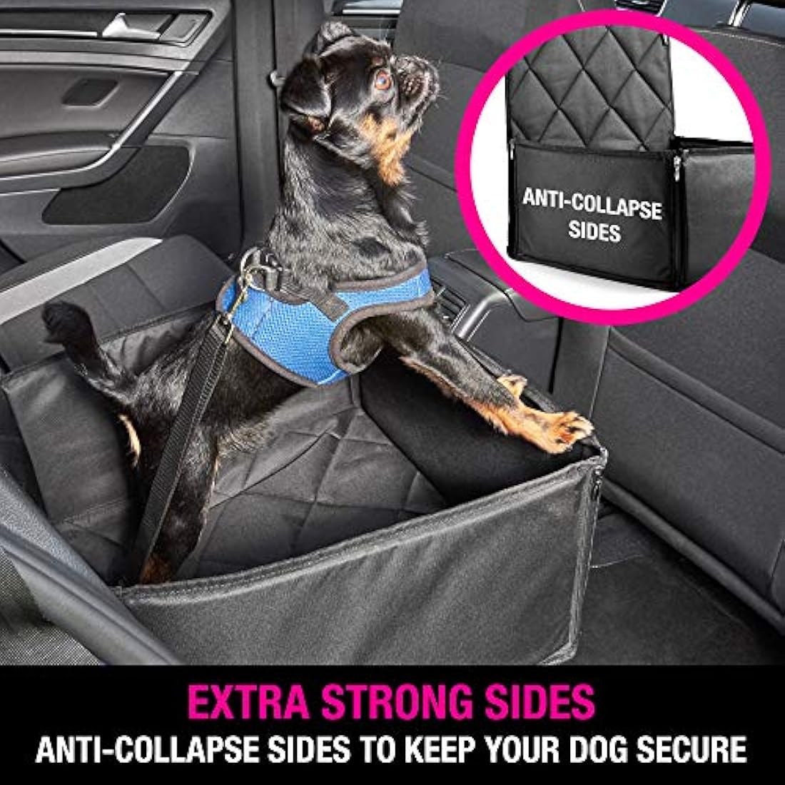 AHUKU Dog Car Seat with Seat Belt and Strong Padded Sides - Waterproof Pet Booster Seat Cover - for Small / Medium Dogs and Puppies