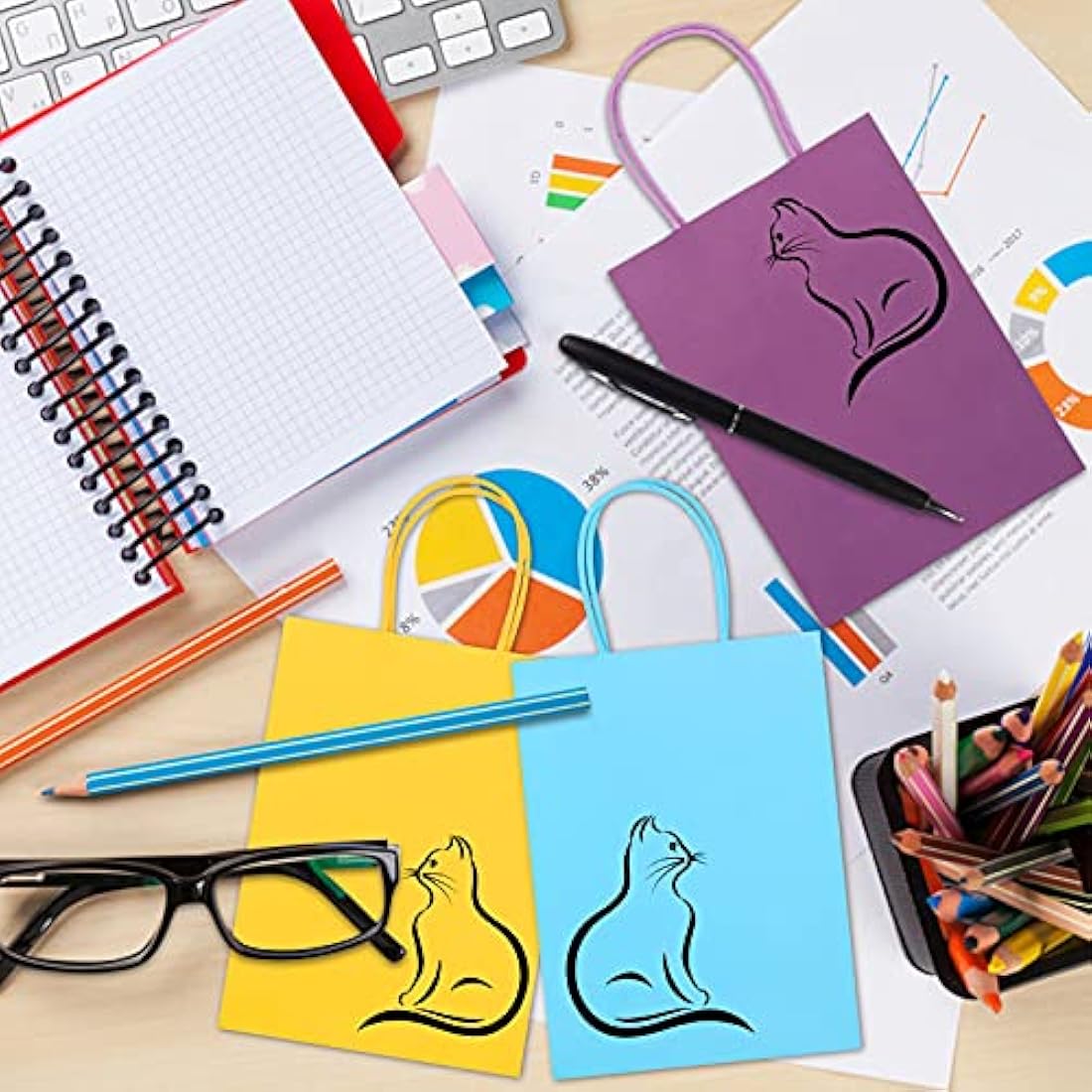 30 Pieces Paper Party Bags Candy Gift Bags Toy Goody Sweet Bags with Handles,Kraft Bags or Kids Party, Celebrations, Baby Shower, Birthday, Halloween, Christmas