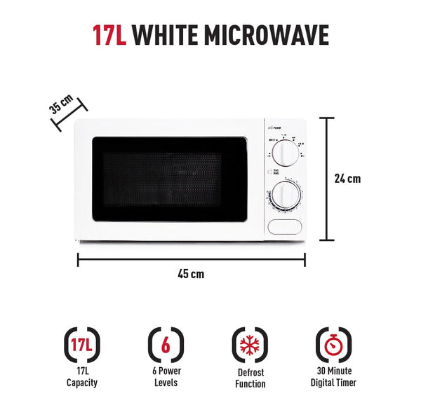 Haden 17l Microwave Oven - 700W Microwave, 6 Power Levels, 30 min Timer - Easy To Use and Clean - Defrost, Express Cooking - Small and Affordable