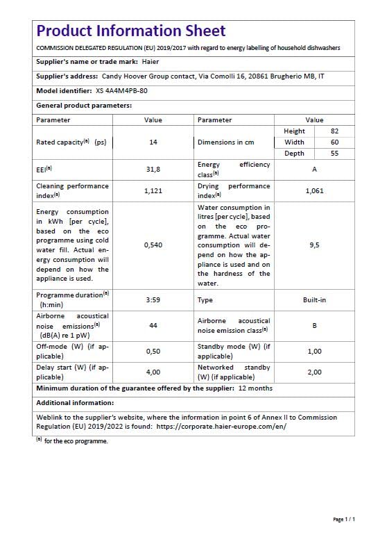 Haier XI1C3TB2FB-80 I-Pro Shine Series 4 Integrated Dishwasher, 11 place Setting, Black Bezel, C Rated