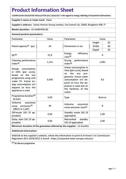 Haier XI1C3TB2FB-80 I-Pro Shine Series 4 Integrated Dishwasher, 11 place Setting, Black Bezel, C Rated